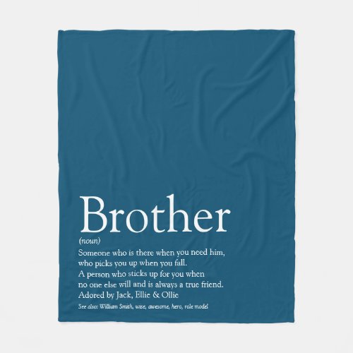 Cool Brother Definition Quote Modern Blue Fun Fleece Blanket