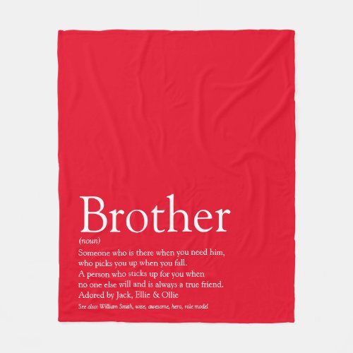 Cool Brother Definition Quote Modern Red Fun Fleece Blanket