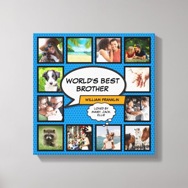 Cool Brother Photo Collage Modern Blue Fun Comic Canvas Print (Front)