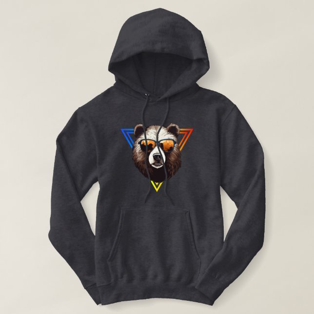 Cool Brown Bear with Sunglasses Fun Hoodie  (Design Front)