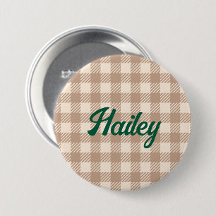 Cool brown beige gingham preppy plaid checked button