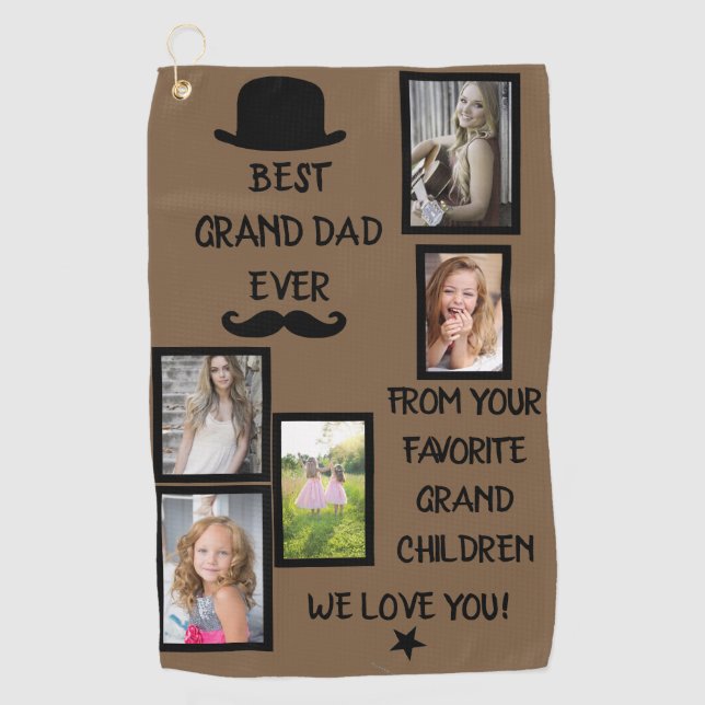 Cool Brown Best Grand Dad Ever Black Scripts Photo Golf Towel (Front)
