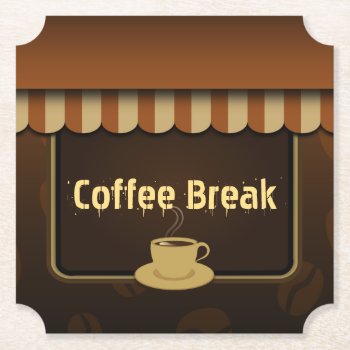 Cool Brown Coffee Shop Cafe Set Of 6 Paper Coaster by sunnymars at Zazzle
