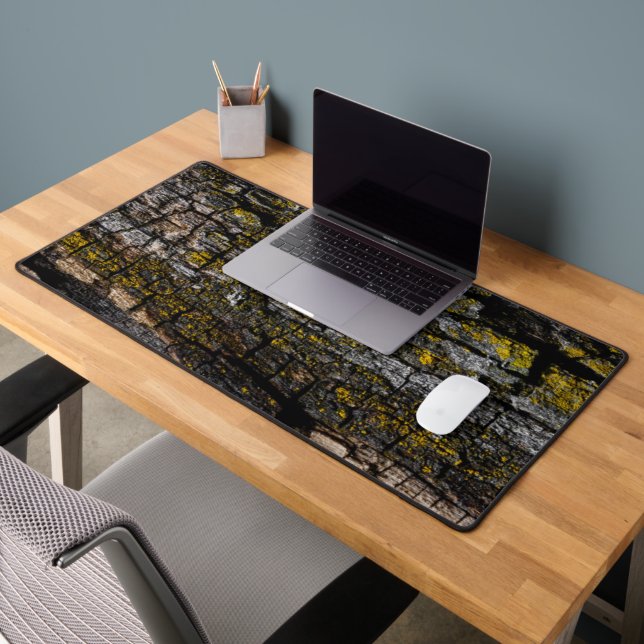 Cool Brown gray yellow mossy wood bark Desk Mat (Office 2)