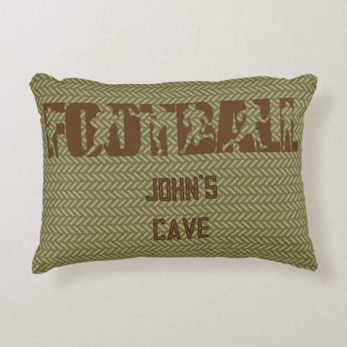 Cool Brown Green Graphic Calligram Football Cave Accent Pillow