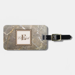 Cool Brown Marble  Texture, Monogram-Personalized Luggage Tag