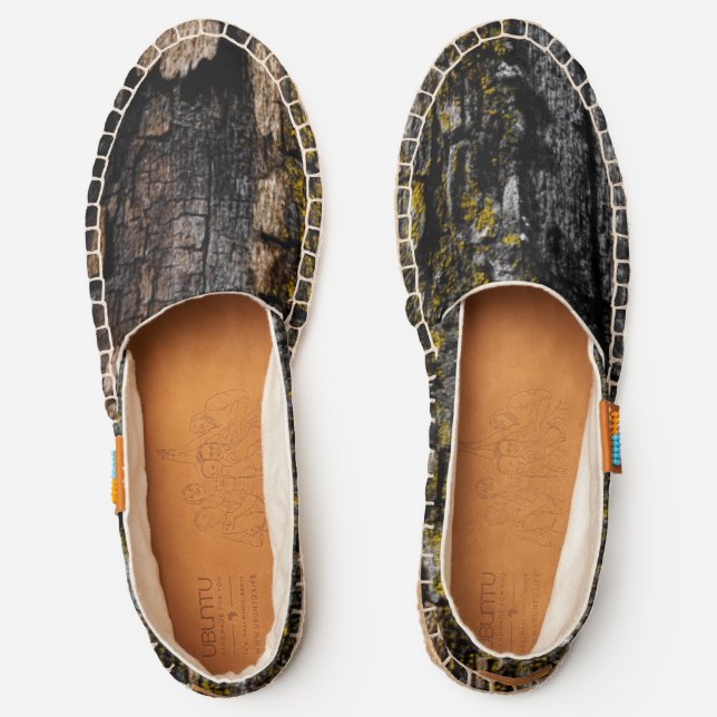 Cool Brown mossy wood bark with yellow lichen Espadrilles (Front)