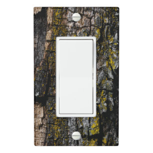 Cool Brown mossy wood bark with yellow lichen Light Switch Cover