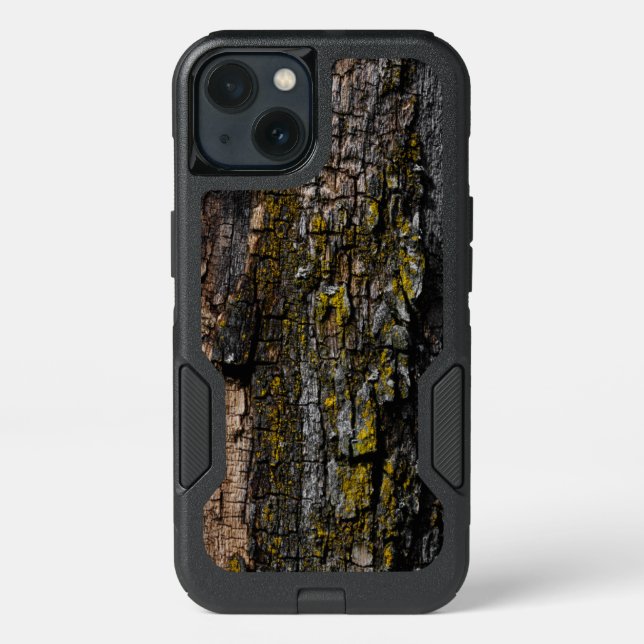 Cool Brown mossy wood bark with yellow lichen Otterbox iPhone Case (Back)