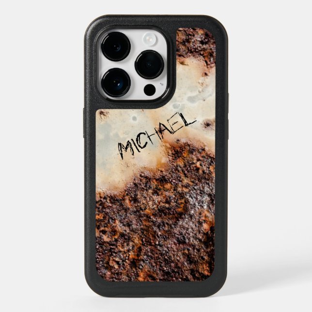Cool brown rusty metal texture Custom name Otterbox iPhone Case (Back)