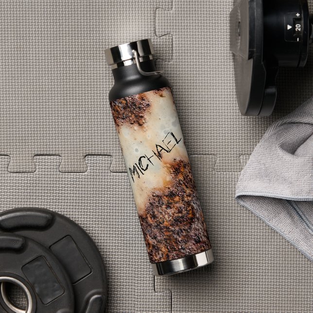 Cool brown rusty metal texture Your Custom name Water Bottle (Gym)