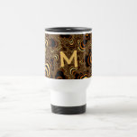 Cool brown stripped fractal. Monogram. Travel Mug