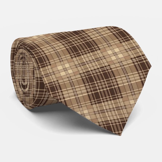 Cool brown tiled plaid pattern  neck tie (Rolled)