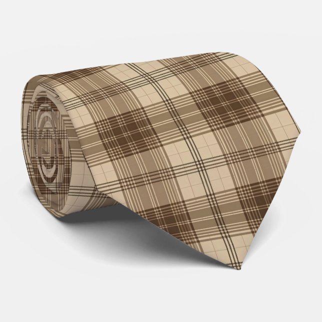 Cool brown tiled plaid pattern  neck tie (Rolled)