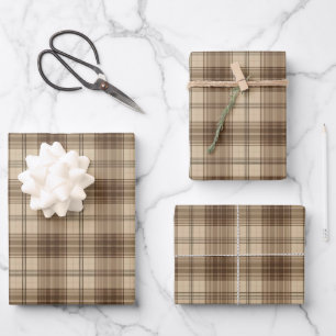 Cool brown tiled plaid pattern  wrapping paper sheets