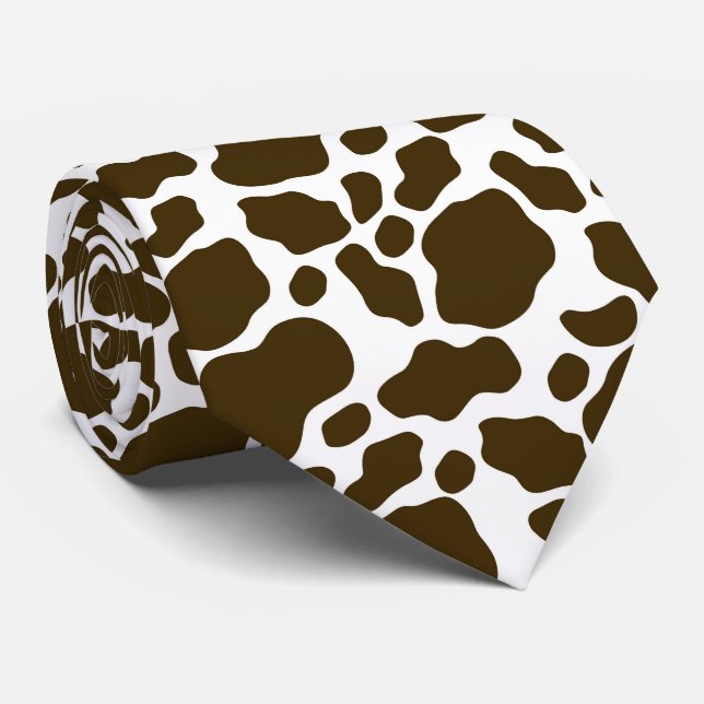 cool brown white cow spot tiled pattern neck tie (Rolled)