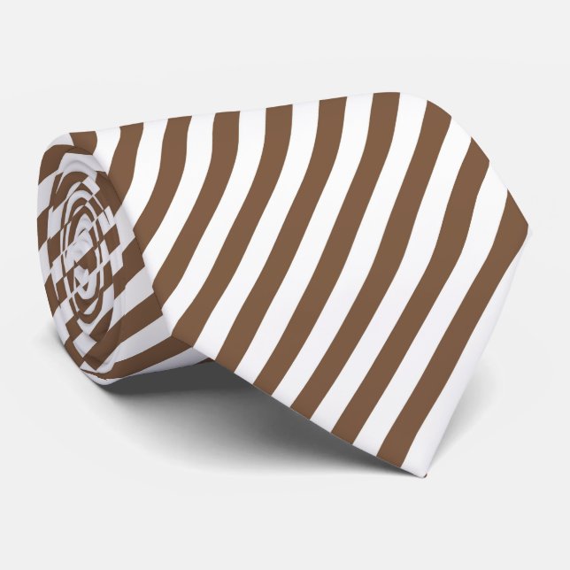 Cool brown white stripe pattern  neck tie (Rolled)