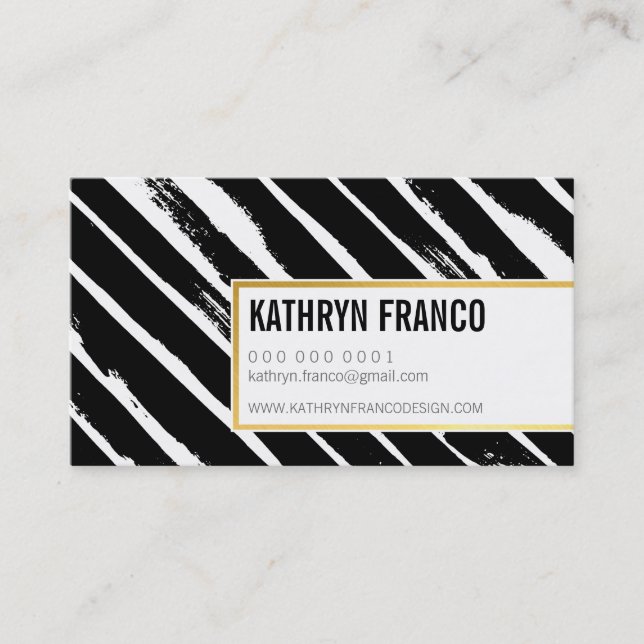 COOL BRUSH STROKE bold cute painted black gold Business Card (Front)