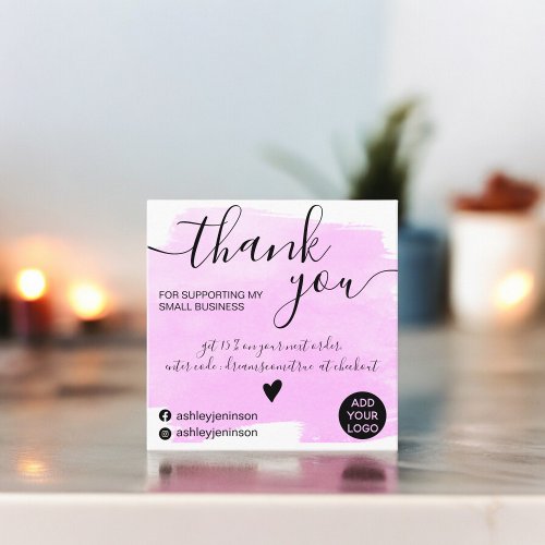 Cool brushstroke watercolor purple order thank you square business card