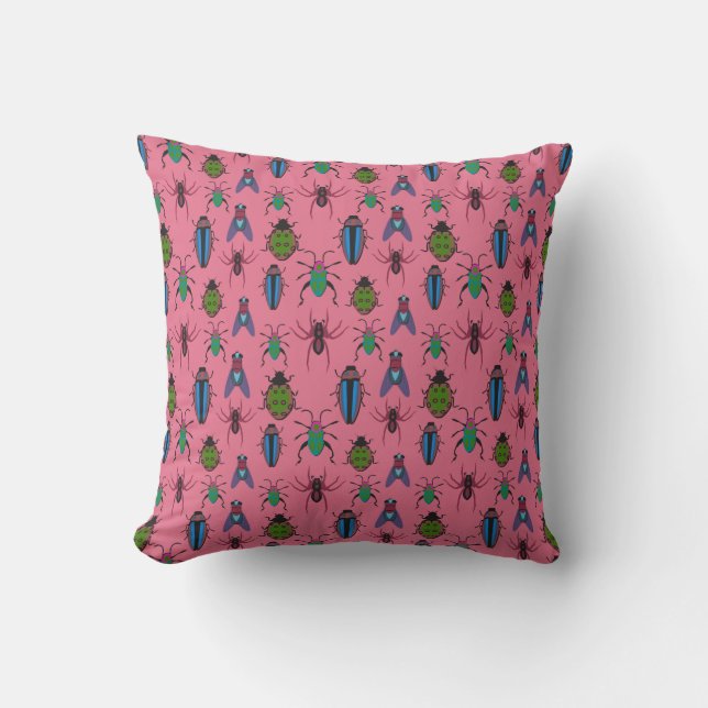 Cool Bugs Pattern Throw Pillow (Front)