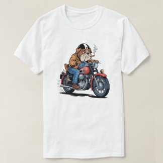 Cool Bulldog Biker on Classic Motorcycle T-Shirt