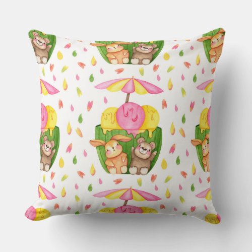 cool bunny bear icecream playland theme design throw pillow