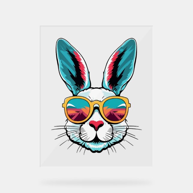 Cool Bunny Face Sunglasses For Easter Rabbit   Acrylic Sign (Front)