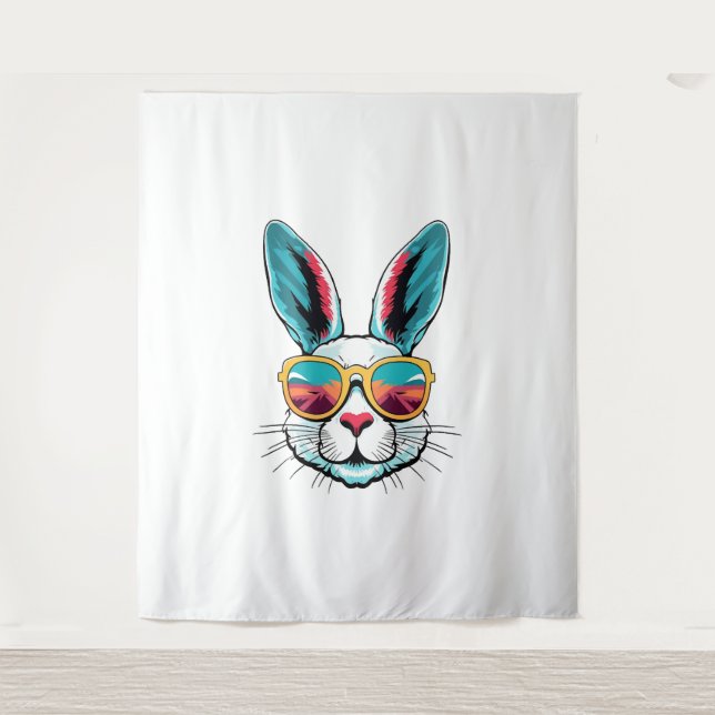 Cool Bunny Face Sunglasses For Easter Rabbit   Tapestry (Front)