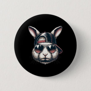 Cool Bunny Face With Sungles Happy Easter Boys Men Button