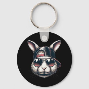 Cool Bunny Face With Sungles Happy Easter Boys Men Keychain