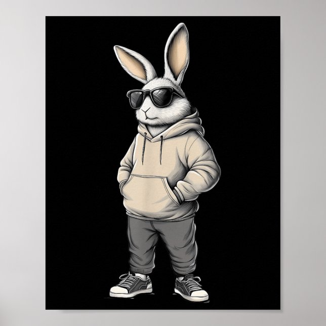 Cool Bunny Happy Easter Day Rabbit Sungles Men Kid Poster (Front)