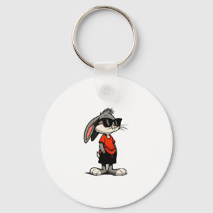 Cool Bunny in Shades Cartoon Illustration Keychain