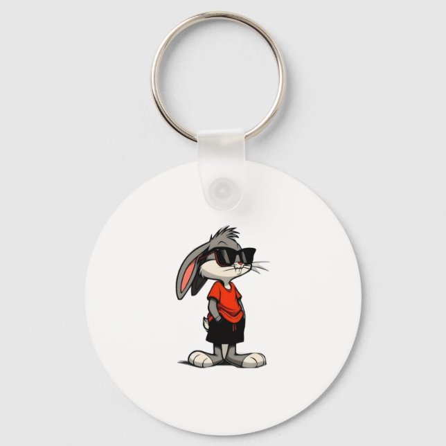 Cool Bunny in Shades Cartoon Illustration Keychain (Front)
