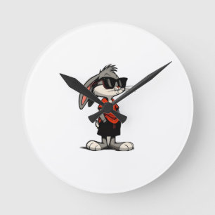 Cool Bunny in Shades Cartoon Illustration Round Clock