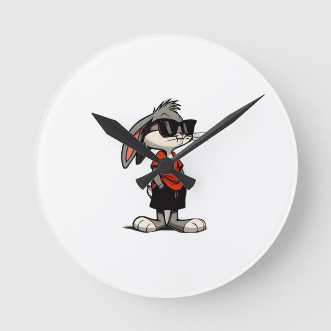 Cool Bunny in Shades Cartoon Illustration Round Clock (Front)