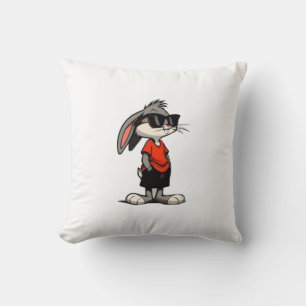 Cool Bunny in Shades Cartoon Illustration Throw Pillow