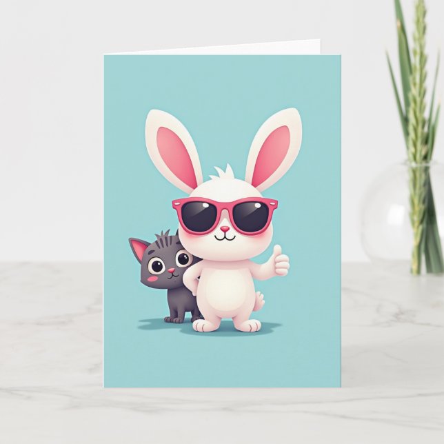 Cool Bunny Pal Greeting Card (Front)