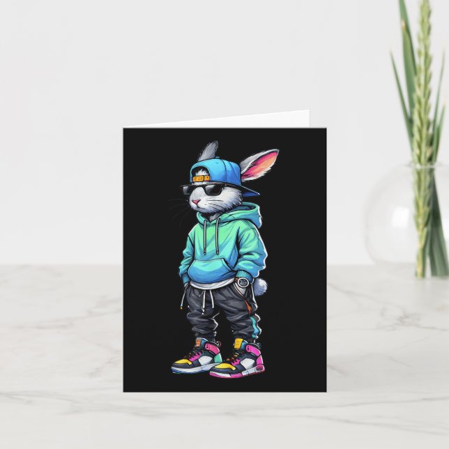 Cool Bunny Rabbit Sungles Easter Day For Boys Men  Card (Front)