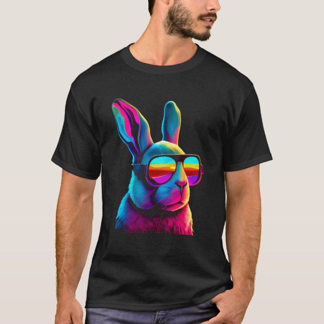 Cool Bunny Rabbit Synthwave Sunglasses Retro Color T-Shirt (Front)