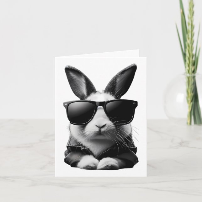 Cool Bunny Rabbit With Sungles Jacket Easter Reali Card (Front)