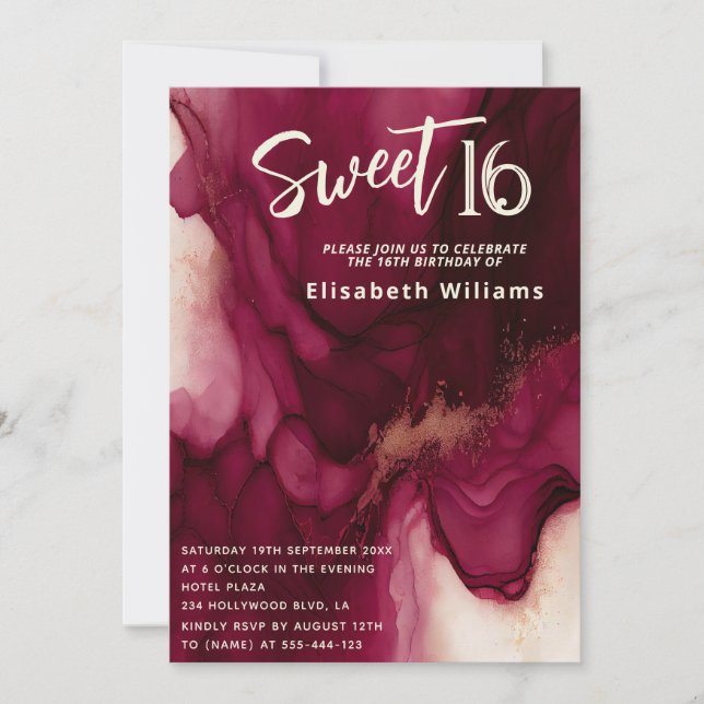 Cool burgundy Abstract alcohol ink  Invitation (Front)