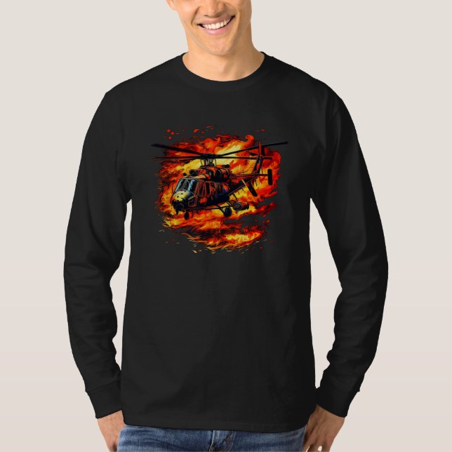 Cool burning Helicopter with Flames & Fire for Pil T-Shirt (Front)