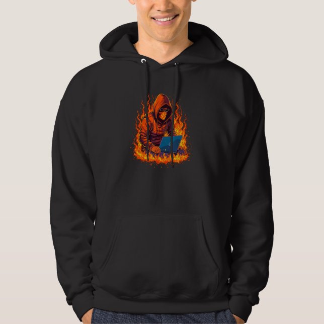 Cool burning IT Hacker with Flames and Fire for La Hoodie (Front)