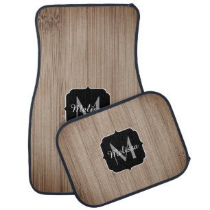 Cool burnt brown bamboo wood print Monogram Car Floor Mat