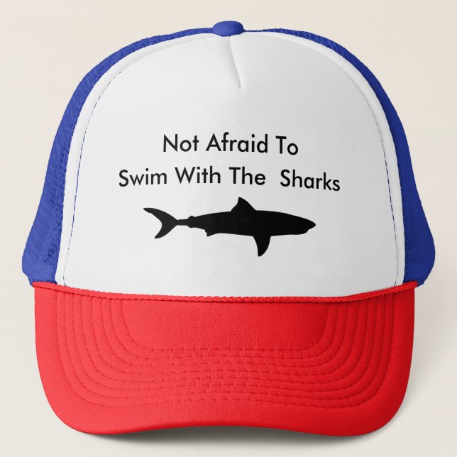 Cool Business Swim With Sharks Theme Trucker Hat (Front)