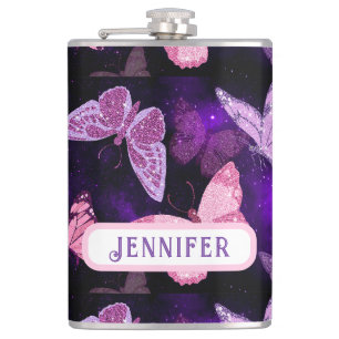 Cool Butterfly Black And Purple  Flask