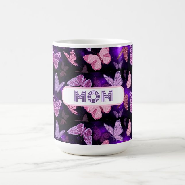 Cool Butterfly Mom Black And Purple  Coffee Mug (Center)