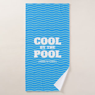 Cool by the pool cute blue wave design custom bath towel