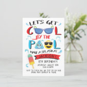 Cool by the Pool Emoji Boy Birthday Party Invitation (Standing Front)