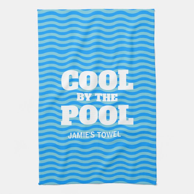 Cool by the pool funny blue wave microfiber blend kitchen towel (Vertical)